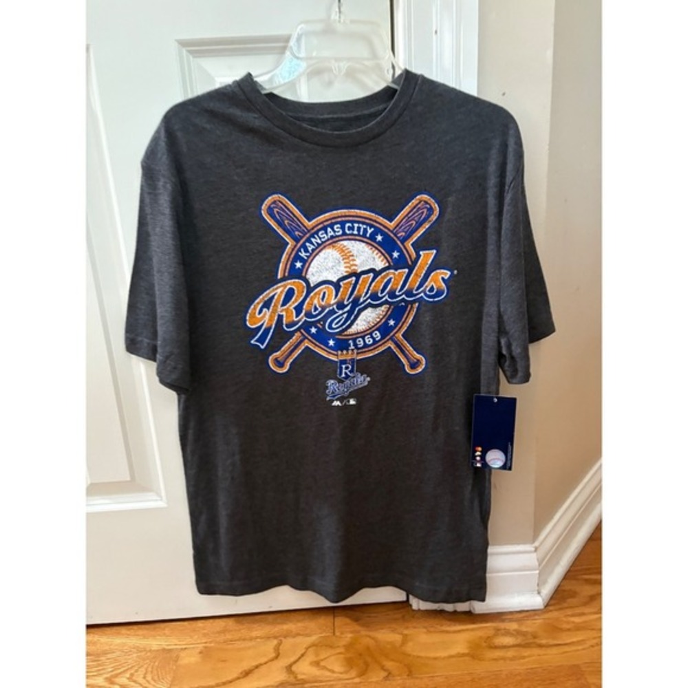 New Kansas City Royals Majestic Baseball T-Shirt Gray Men's Medium MLB Tee $25